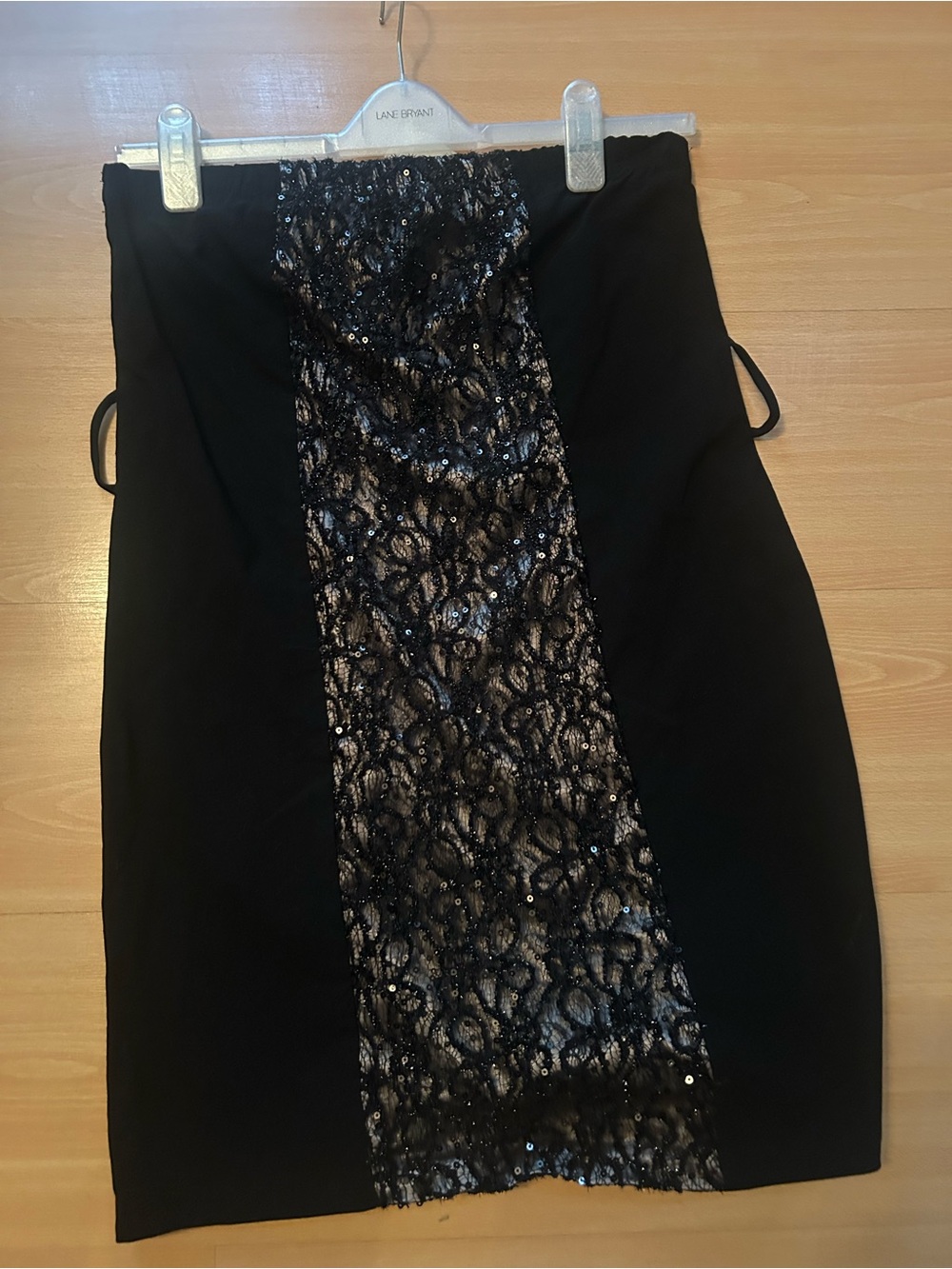 2x Black off the shoulder mini dress with Sequin Lace Center Panel.